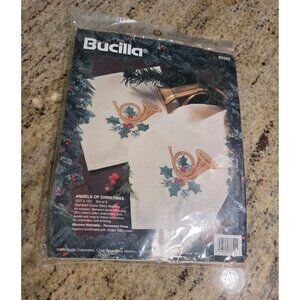 New! Bucilla Cloth 8 Napkins 83322 Angels of Christmas French Horn Cross Stitch
